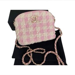 Pink and Cream Tweed Crossbody Bag